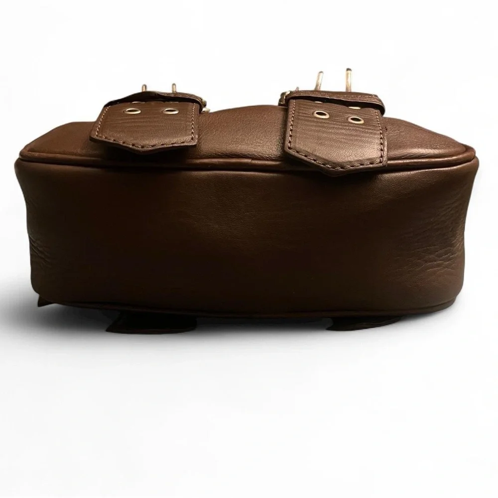 Free People Say Yes Bag Mini Chocolate Brown Leather Buckle Accents Boho Chic - Picture 4 of 8